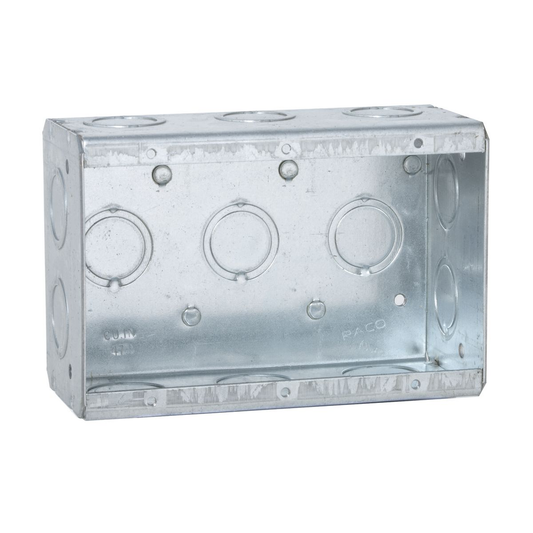 3-Gang Masonry Box, Nongangable, 2-1/2 in. Deep, Thirteen Concentric KO’s