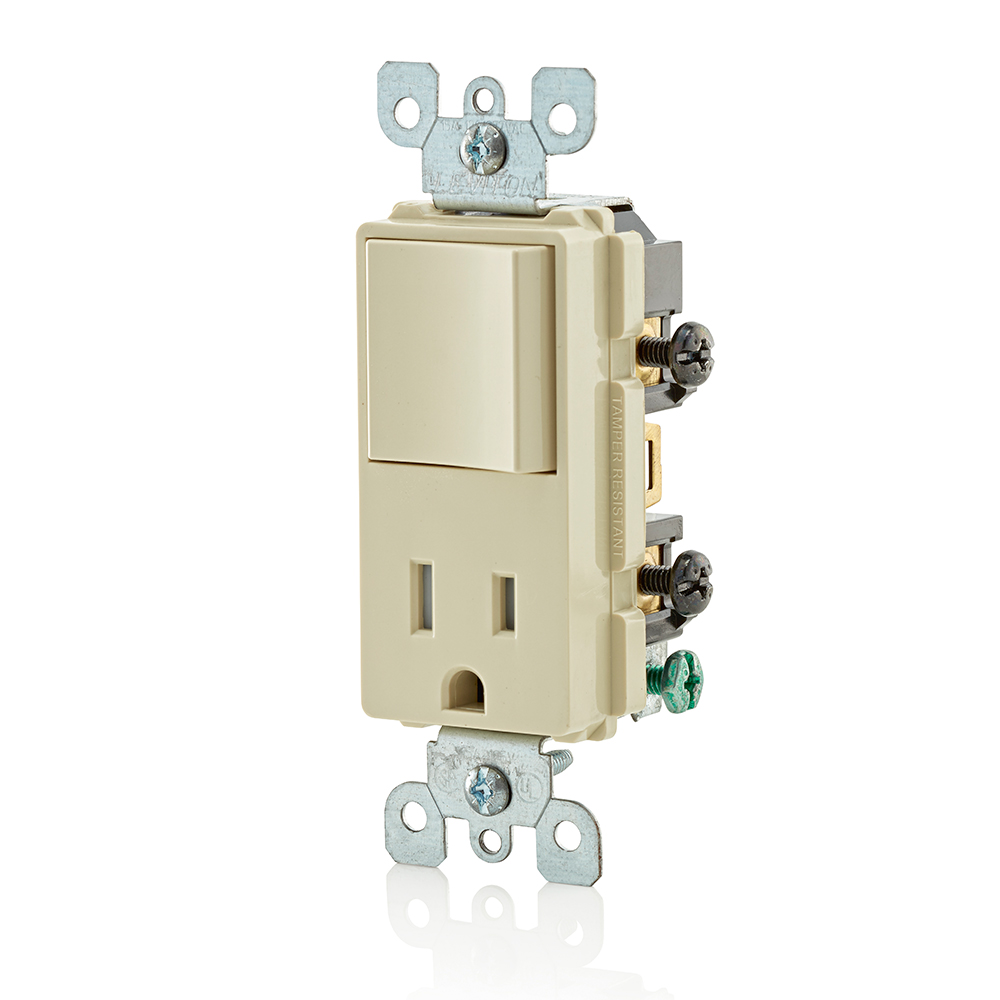 15 Amp Decora Single-Pole Switch, Outlet/Receptacle, Combination Device, Grounding, Ivory