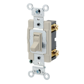15 Amp, 120/277 Volt, Toggle Framed Single-Pole AC Quiet Switch,  Commercial Spec Grade, Grounding, Side Wired, - Ivory