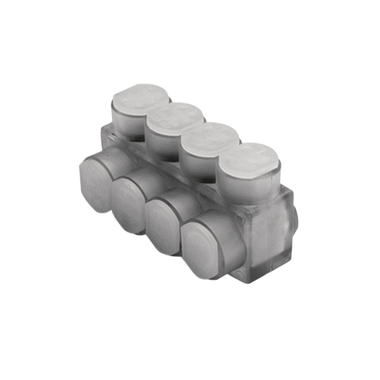 Aluminum Multiple Tap Connector w/ Mount Holes, Clear Insulated, 4 Port, 2 Sided Entry, 4 AWG-600 kcmil, Al/Cu Rated