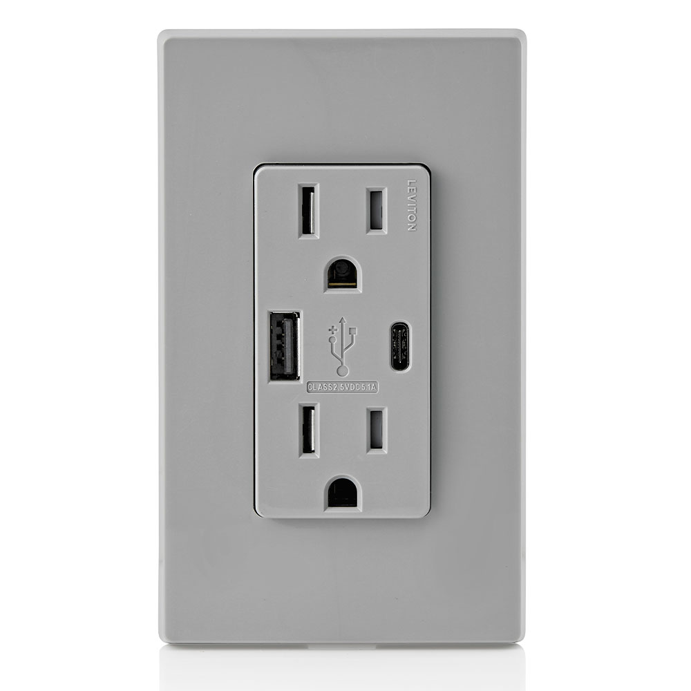 5.1A USB Type A/Type-C Wall Outlet Charger with 15A Tamper-Resistant Outlet