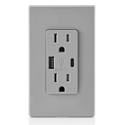 5.1A USB Type A/Type-C Wall Outlet Charger with 15A Tamper-Resistant Outlet
