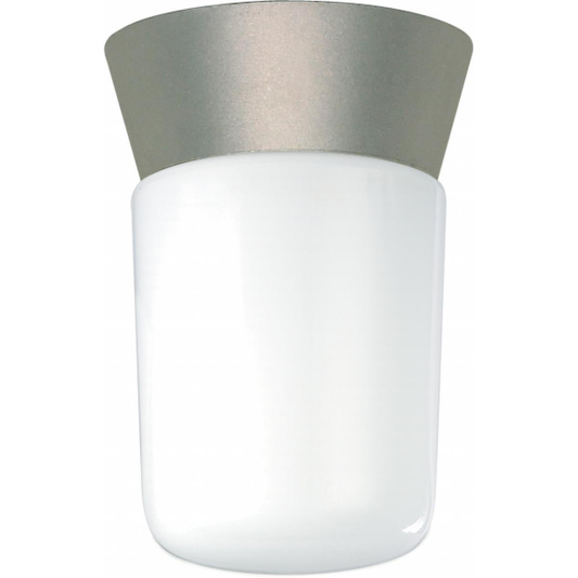 1 Light - 8" Utility Ceiling with White Glass - Satin Aluminum Finish