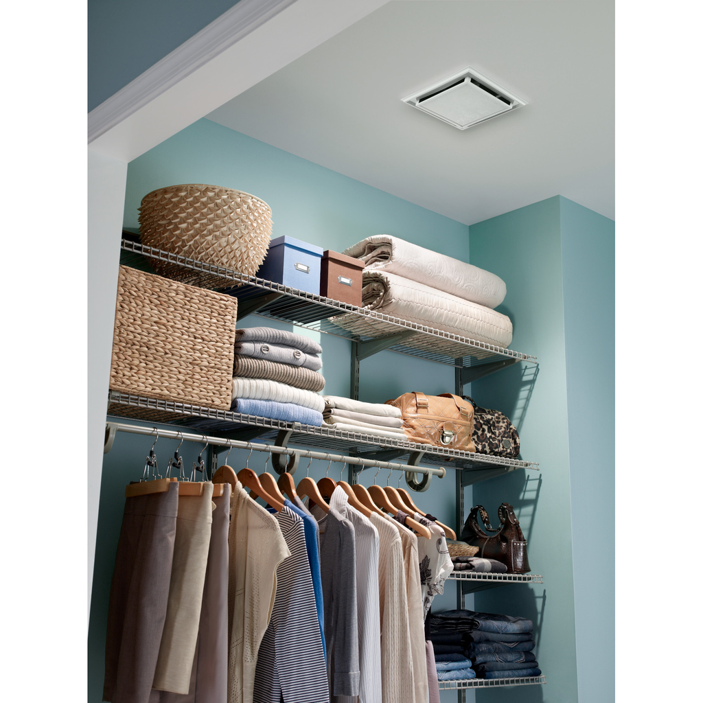 Broan® Duct-free Ventilation Fan with plastic grille, snap-in mounting and charcoal filter