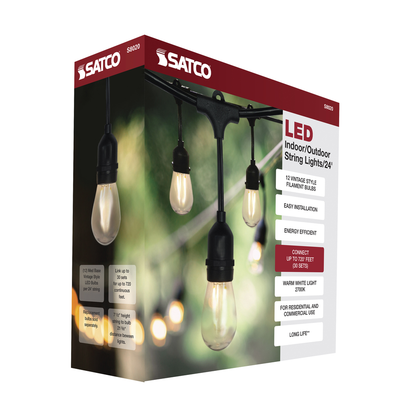 24FT; LED String Light; Includes 12-Light Filament LED bulbs; With Plug