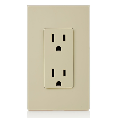 15 Amp Duplex Outlet/Receptacle, Self-Grounding, Ivory