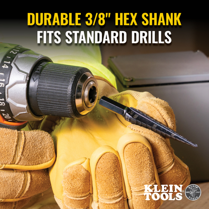 13-Step Drill Bit, 3/8-Inch Hex, Double Straight Flute, 1/8-Inch to 1/2-Inch