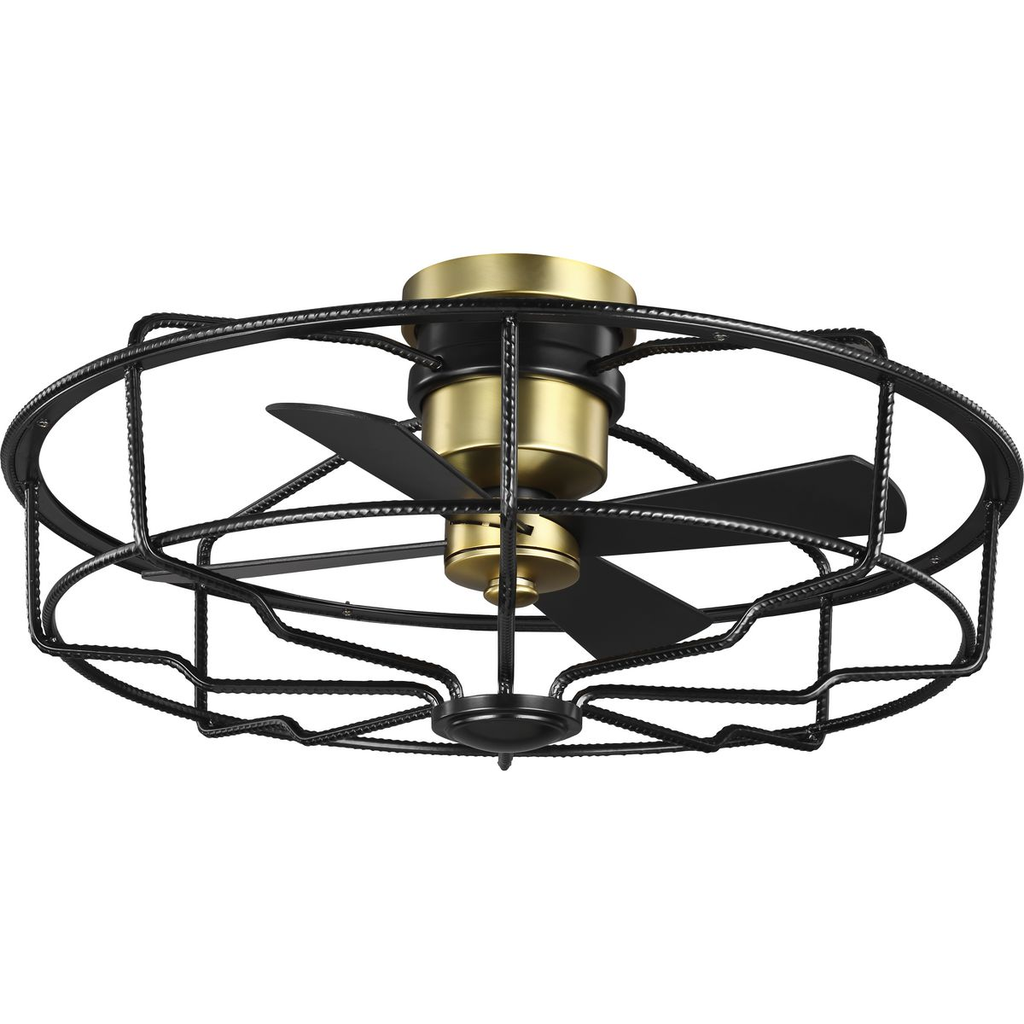 33" Four-blade Black ceiling fan with open-cage design.