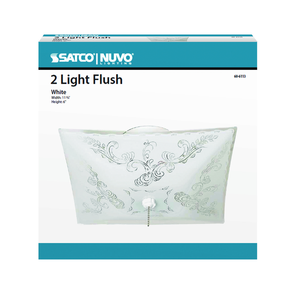 2 Light - 12" - Ceiling Fixture - Square Floral / with Pull Chain, Color retail packaging
