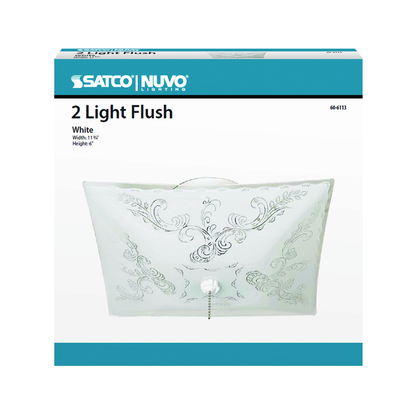 2 Light - 12" - Ceiling Fixture - Square Floral / with Pull Chain, Color retail packaging