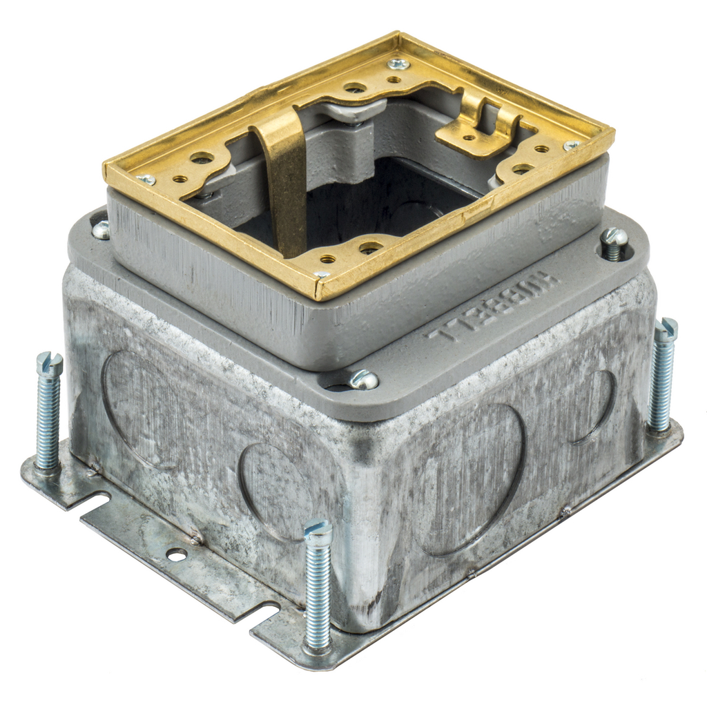1-Gang, Rectangular, Galvanized Stamped Steel Box, Deep, Fully Adjustable, Single Service, Brass Top