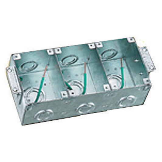 3-Gang, Rectangular, Galvanized Stamped Steel Box, Semi Adjustable