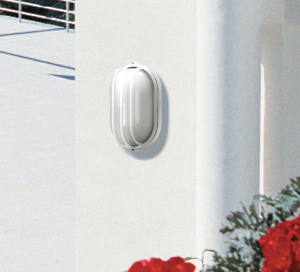 1 Light - 10" Oval Cage Bulkhead - Semi Gloss White Finish