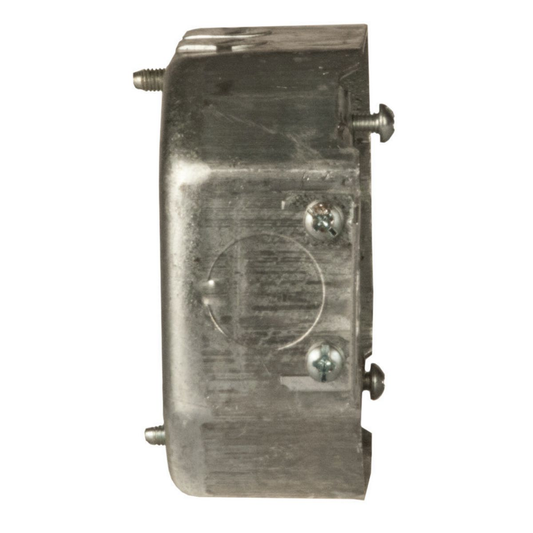 4 in. Octagon Box, Drawn, 1-1/2 in. Deep, Three 1/2 in. KO's & NMSC Clamps, Plaster Ears