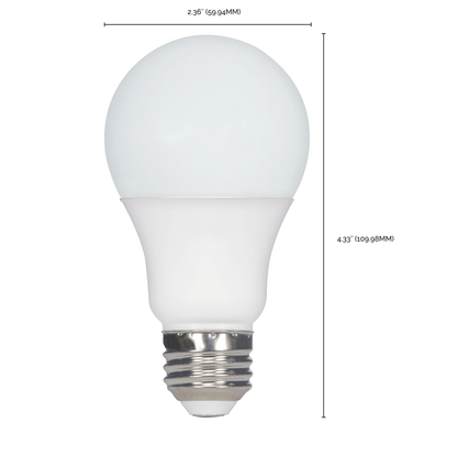 9.5 Watt; A19 LED; Frost; 5000K; Medium base; 220 deg. Beam Angle; 120 Volt; Non-Dimmable; 4-Pack