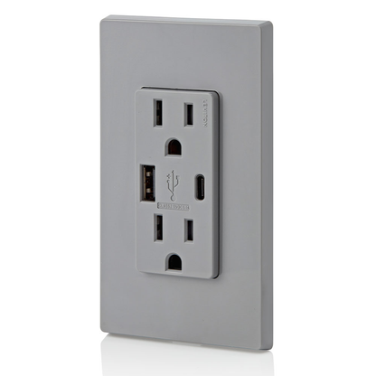 5.1A USB Type A/Type-C Wall Outlet Charger with 15A Tamper-Resistant Outlet