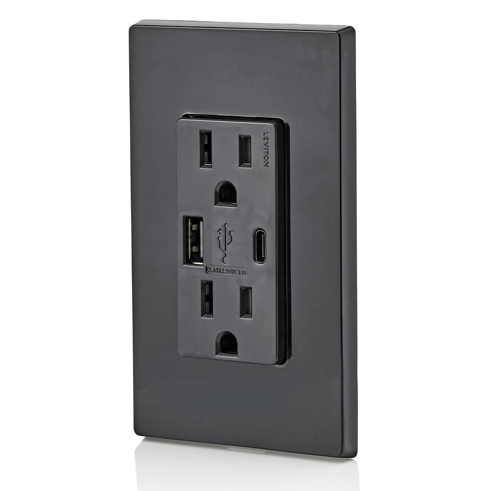 5.1A USB Type A/Type-C Wall Outlet Charger with 15A Tamper-Resistant Outlet