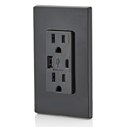 5.1A USB Type A/Type-C Wall Outlet Charger with 15A Tamper-Resistant Outlet