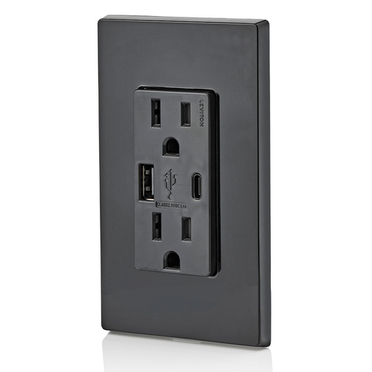 5.1A USB Type A/Type-C Wall Outlet Charger with 15A Tamper-Resistant Outlet