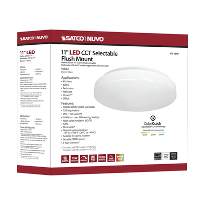 11 inch, Acrylic Round, Flush Mounted, LED Light Fixture, CCT Selectable, White Finish, 120V