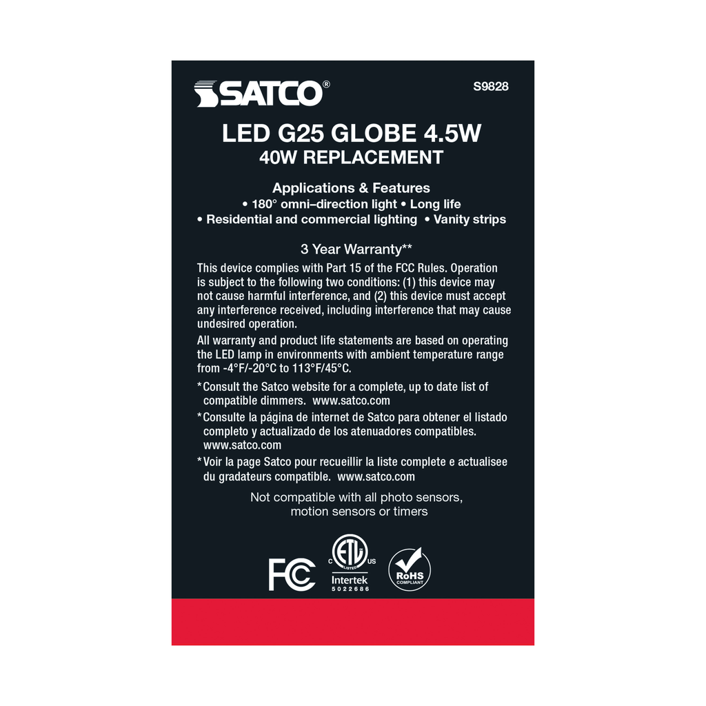 4.5 Watt G25 LED; Silver crown; Medium base; 2700K; 430 Lumens; 120 Volt