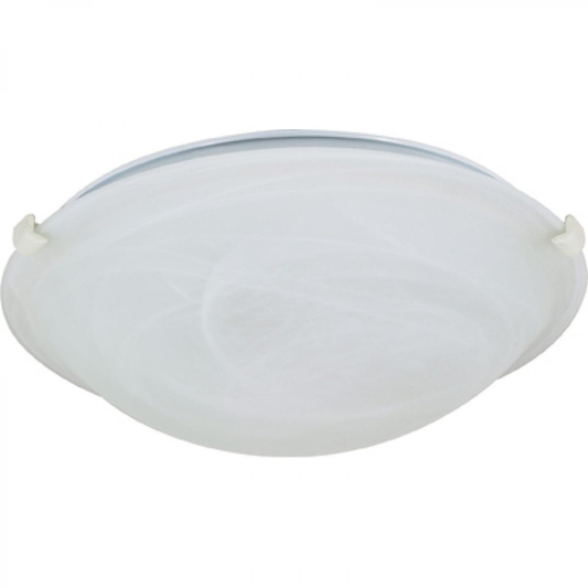 1 Light - 12" Flush with Alabaster Glass - Textured White Finish