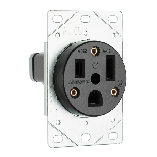 50A 250V 6-50R Straight Blade Single Flush Receptacle, 2-Pole, 3-Wire