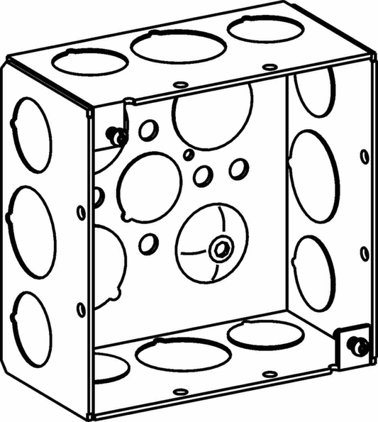 2-1/8" DEEP, 4" SQUARE (4S) DEEP BOX WELDED WITH 1/2" & 3/4" KO
