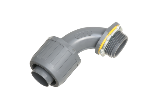 90 degree Non Metallic snap2it connector for use with non metallic liquid tight conduit type B only. Push on installation. 1" Trade Size.