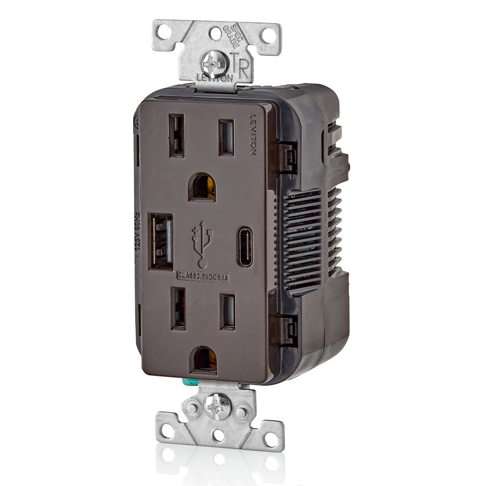 5.1A USB Type A/Type-C Wall Outlet Charger with 15A Tamper-Resistant Outlet