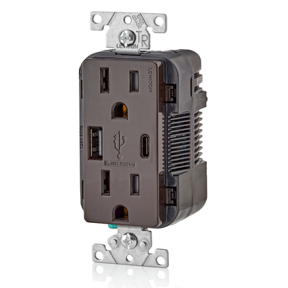 5.1A USB Type A/Type-C Wall Outlet Charger with 15A Tamper-Resistant Outlet