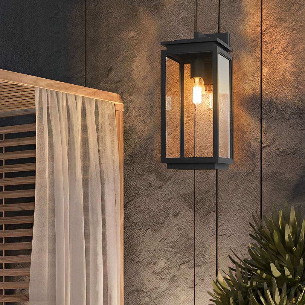 Waterproof Rectangular Glass Black Outdoor Wall Lantern Lantern