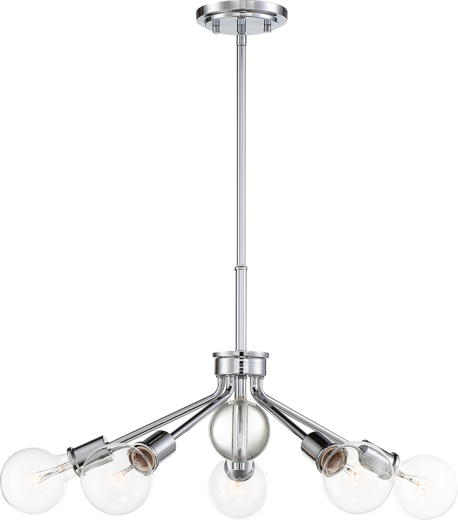 Bounce - 5 Light Pendant with Crystal Accent - Polished Nickel Finish