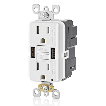 15A SmartlockPro® GFCI Combination 24W(4.8A) Type A USB In-Wall Charger Outlet