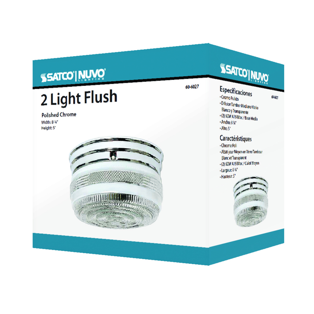 2 Light - 8" - Flush Mount - Medium Crystal / White Drum, Color retail packaging