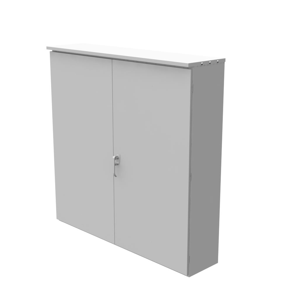 60x13x60 Hinge Cover Type 3R Steel No Knockouts ANSI 61 Gray Double Doors Padlocking 3 Point Handle Back Panel Weld Studs Drip Shield No Center Post