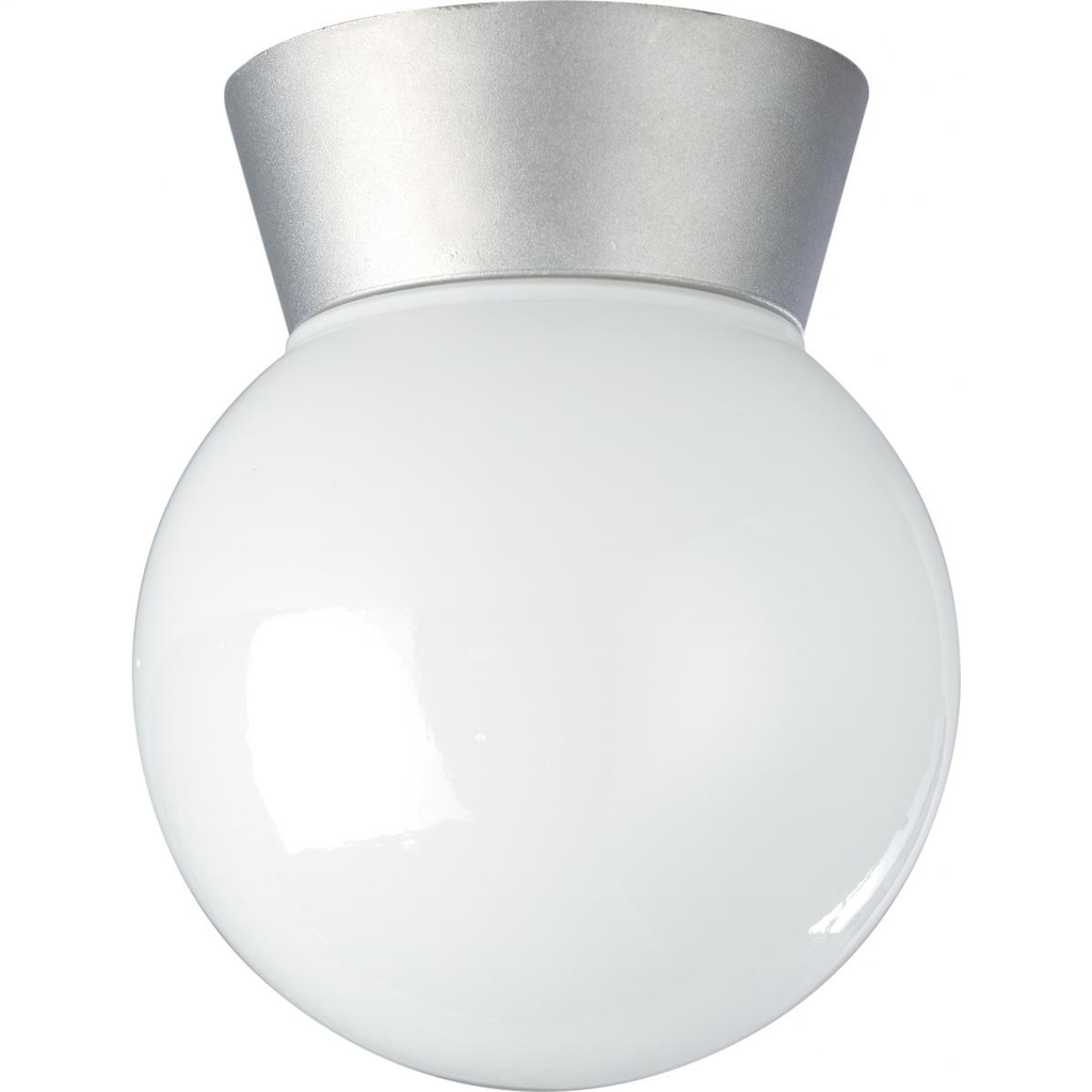 1 Light - 8" Utility Ceiling with White Glass - Satin Aluminum Finish