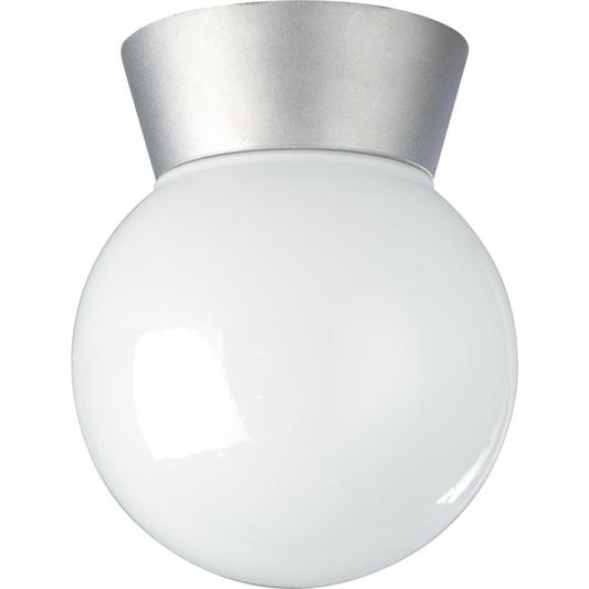 1 Light - 8" Utility Ceiling with White Glass - Satin Aluminum Finish