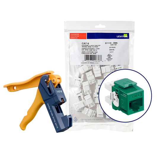 150 EXTREME™ Cat 6 QUICKPORT™ Jacks, Bulk QUICKPACK™, Green, Kitted with JackRapid™ Tool