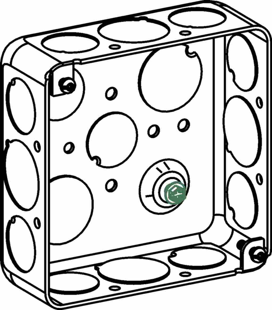 1-1/2" DEEP, 4" SQUARE (4S) BOX DRAWN WITH 1/2" & 3/4" KO