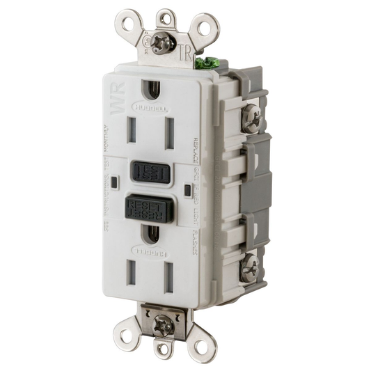 15A, 125V Industrial Grade, Tamper-Resistant, Weather-Resistant, Ground Fault Receptacle, White