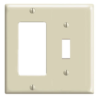 2-Gang, 1-Toggle and 1-Decora/GFCI Device Combination Wallplate, Standard Size, Thermoset, Ivory