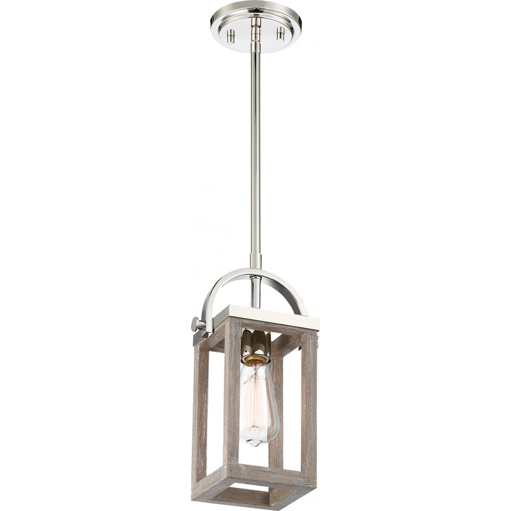 Bliss - 1 Light Mini Pendant - Driftwood Finish with Polished Nickel Accents
