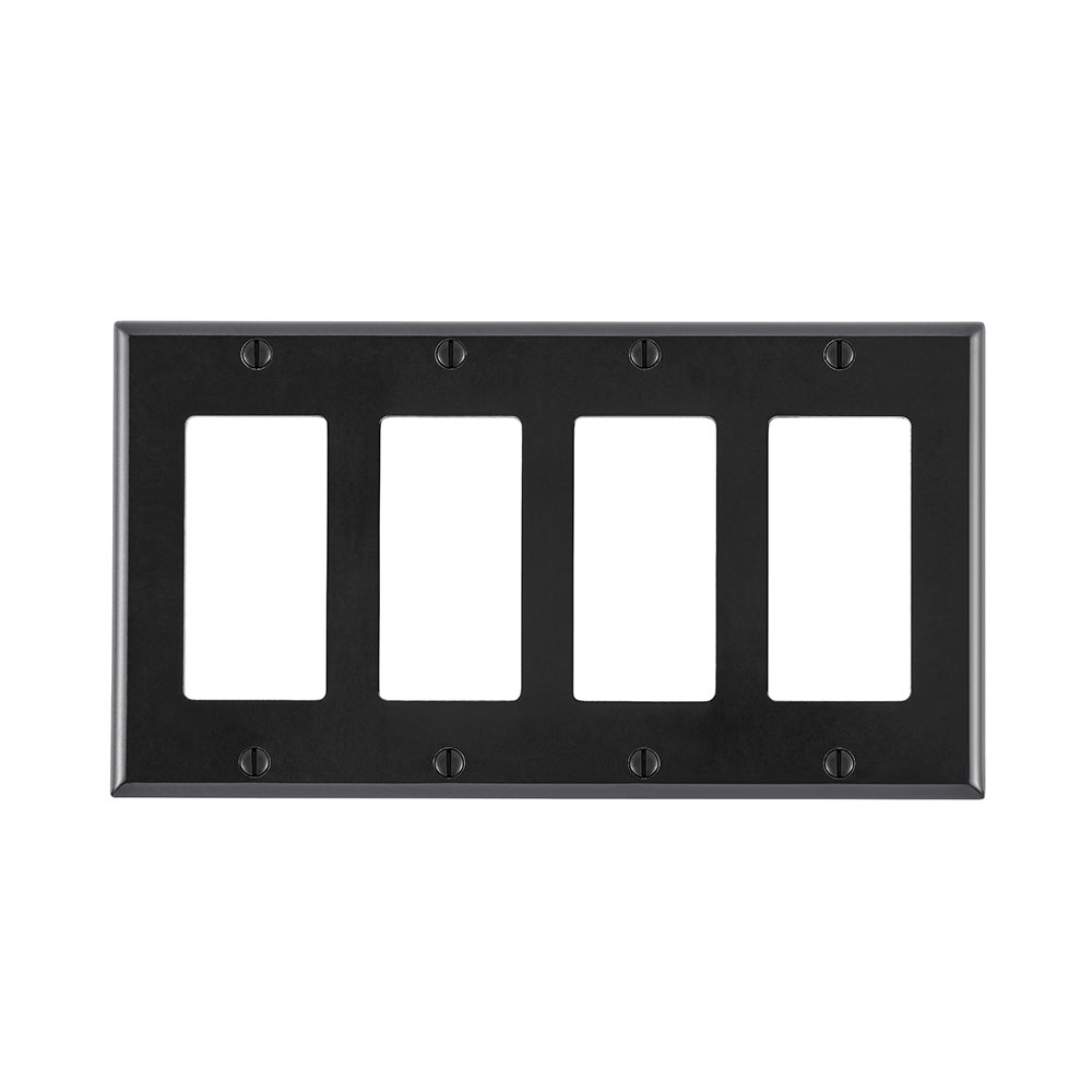 4-Gang Decora/GFCI Device Wallplate, Standard Size, Thermoset, Black