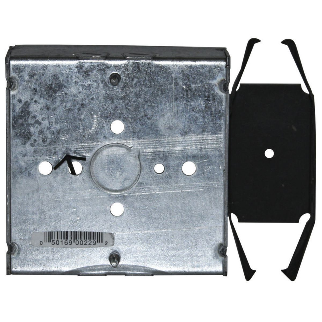 4 in. Square Box, Welded, 1-1/2 in. Deep with AC/MC/Flex Clamps, Three 1/2 in. KO's, BOX-LOC®,MS Bracket, Flush