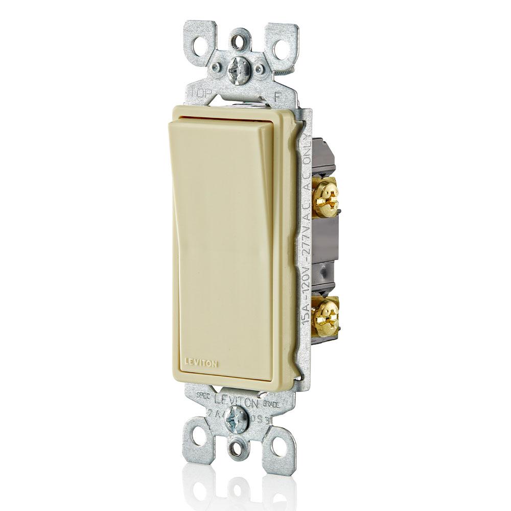 15 Amp Decora Rocker Single-Pole Switch, Grounding, Ivory