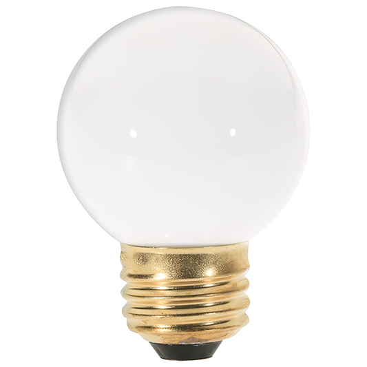 25 Watt G16 1/2 Incandescent; Gloss White; 1500 Average rated hours; 180 Lumens; Medium base; 120 Volt