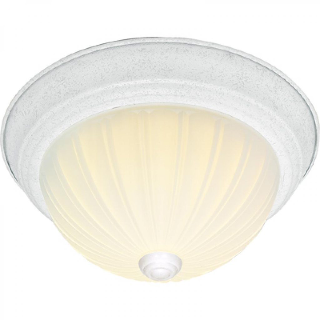 3 Light - 15" Flush with Frosted Melon Glass - Textured White Finish