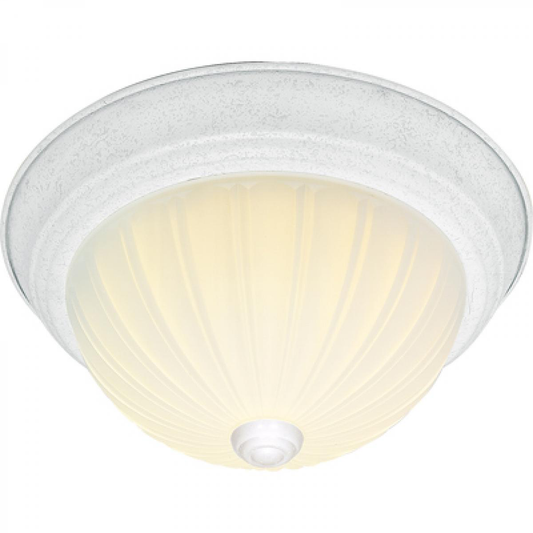 3 Light - 15" Flush with Frosted Melon Glass - Textured White Finish