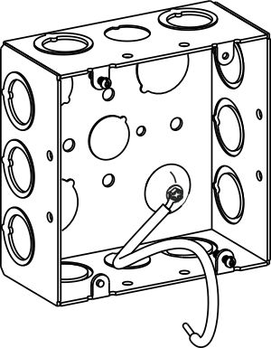 2-1/8" DEEP, 4-11/16" SQUARE (5S) BOX WELDED WITH MKO & PIGTAIL